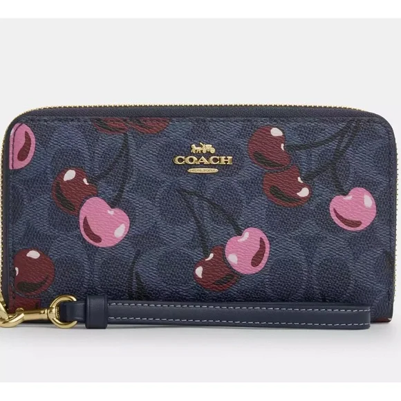 Coach | Bags | Coach Blue Cherry Print Womens Wallet | Poshmark